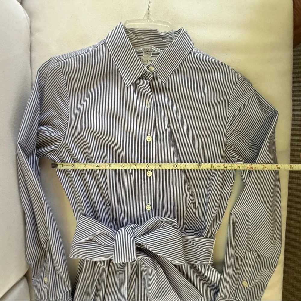 Striped Button-Front Shirt Dress with Waist Tie - Blue/White